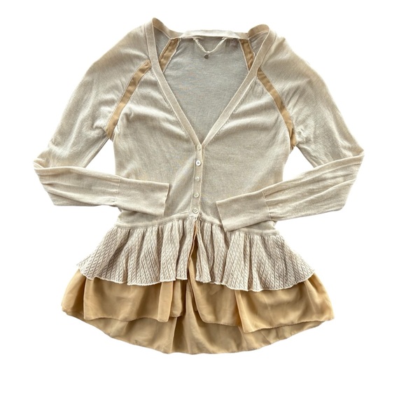 Anthropologie Knitted & Knotted Tiered Cream Peplum Wool Blend Sweater Size S - Picture 2 of 9